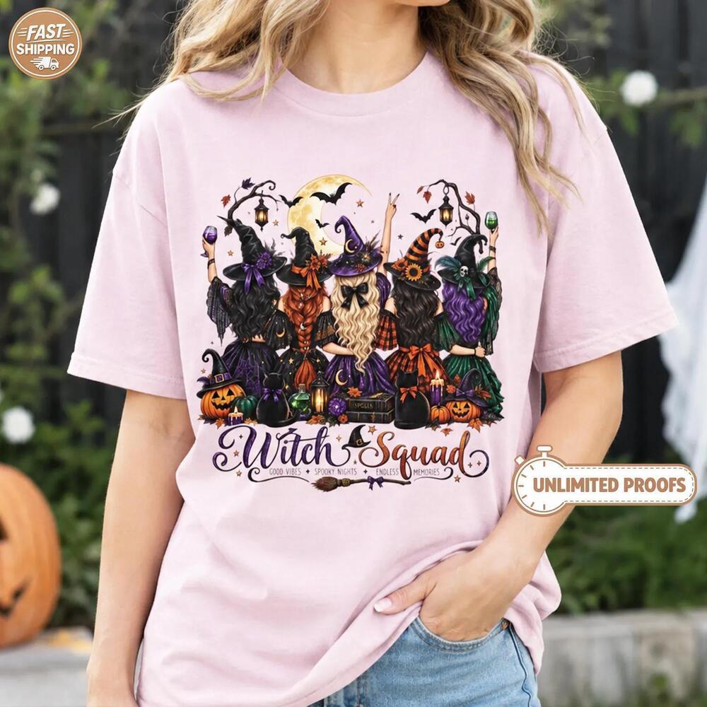 Witch Squad Halloween T-Shirt, Cat Lover Graphic Tee,  Gift